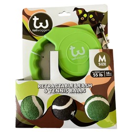 Retractable Leash y Tennis Balls for Dogs up to 55 lb 16 ft llength (Orange)