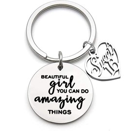 Inspirational 16th Birthday Key Chain "Beautiful Girl, You Can do Amazing Things" Key Ring for Daughter, Sister, Girlfriend, Family, Birthday Gift Girl