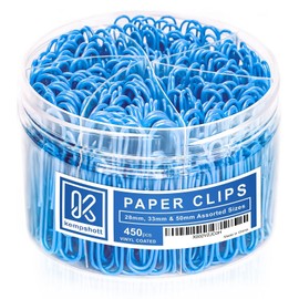 Kempshott 450 Blue Color Paper Clips Assorted Sizes Small, Medium and Large Paper Clips...