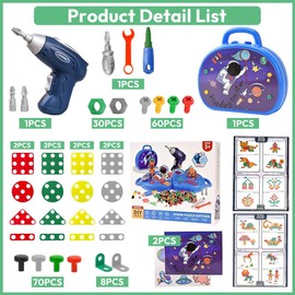 Magic Montessori Play Toolbox, Montessori Toy Box with Drill, Montessori Toy from 3 Years, 3D Puzzle Mosaic Toy Creativity Tool Box with Drill for Children from 3-12 Years