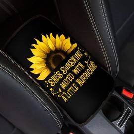 Biyejit Car Center Console Pad, Sunflower Butterfly Print Neoprene Auto Center Console Car Armrest Seat Box Cover Protector Car Interior Decorations