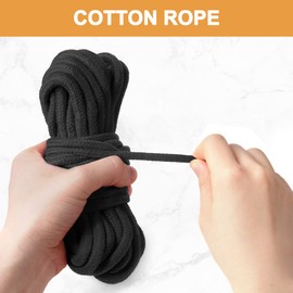 lohey 2 Pack Soft Cotton Rope, 10 M/33 Feet 8 MM Thick Multipurpose Durable Long Rope All Purpose Black Rope Cord for DIY Craft Projects Hanging Bundling