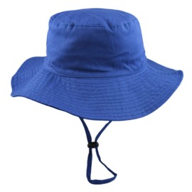 Pesci Kids Boys Bucket Hats Summer Wide Brim Sun Hat with Chin Strap Cotton (Royal Blue, 2-4 Years 52cm)