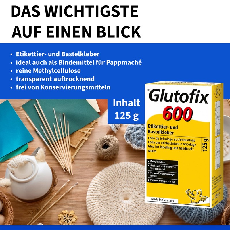 Glutolin Glutofix 600 – Colla trasparente per etichette e lavoretti,