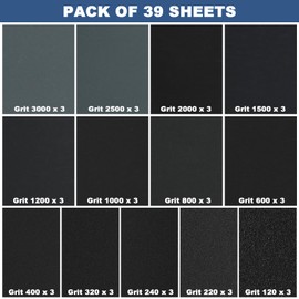 39 Sheets Wet and Dry Sandpaper 23 x 9 cm Sanding Paper Pack for Wood/Walls/Metal/Plastic, 120 to 3000 Assorted Grit Sandpaper Sanding Sheets for Automotive Sanding, Wood Furniture Finishing/Polishing