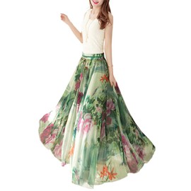 Afibi Boho Floral Long Summer Beach Chiffon Wrap Cover Up Maxi Skirt for Women (XXX-Large, Pattern 3)