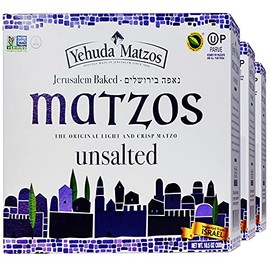 Yehuda Unsalted Matzo Thins, 10.5oz (3 Pack) Airy, Crisp & Delicious Matzah Crackers | Kosher for Passover