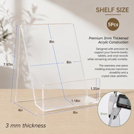 Large Acrylic Book Stand for Display - 5 Pack Heavy Duty Clear Easel Holder for Textbooks, Cookbooks & Art - 8 * 8 * 4" Sturdy Tabletop Stand for Heavy Books, Vinyl Records & Wedding Guest Books