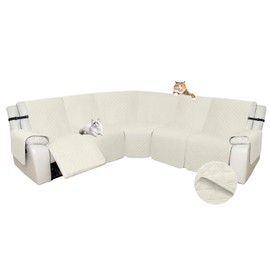 Arfntevss Sectional Recliner Couch Covers for Reclining Sectional Corner Sofa Cover for Dog Washable L Shaped Recliner Slipcover Sets 7-Piece U Shape Non Slip Furniture Protector (Large, Cream White)