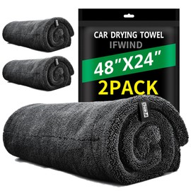 IFWIND 2 Pack Car Drying Towels (48”x24”),Extra Large Double-Twist Pile Drying Towels Car Detailing for Car Care Wash,Car Super Cleaning Supplies Accessories kit,Ultra Absorbency