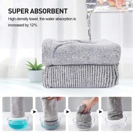 Heacoz Super Absorbent Microfibre Hair Towel wrap for Women - Quick Dry, Soft Hair Drying Cap (2 Pack, Grey & Stripe)
