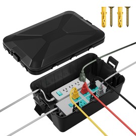 Joinfworld Large Outdoor Electrical Box 13x8x5 Outdoor Extension Cord Cover Waterproof Weatherproof Connection Box Black Outside Power Cord Protector Enclosure for Cable Wire Power Strip Outlet Plug