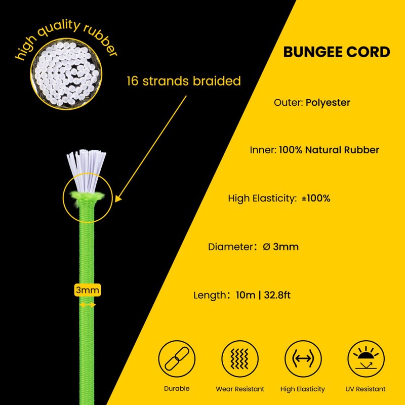 Brotree Elastic Cord Bungee Cord 3mm x 10m Elastic Rope