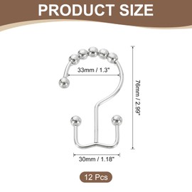 sourcing map 12Pcs Shower Curtain Hooks, Metal Double Glide Shower Rings, Curtain Rolling Shower Hooks for Rust-Resistant Sliding Smoothly, Nickel White