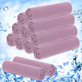 Hosuly 12 Pieces Cooling Towels for Hot Weather Soft Breathable Cold Towel Yoga Towels for Sweat, Sports, Workout, Fitness, Gym, Running, Travel Camping, 12 x 40 Inch (Pink)