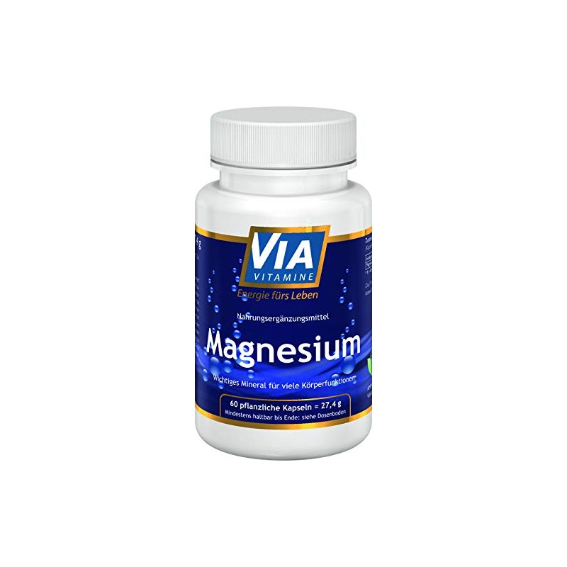 Magnesium 60 Capsules 200 mg Pure Natural, Vegan without Additives,