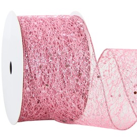 RIBBOOO Pink Glitter Mesh Wired Ribbon, 2.5 Inch 10 Yards Sparkling Fabric Ribbon for Wreath Bow Making, Gift Wrapping, Wedding, Christmas Tree Decoration