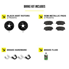 Hart Brakes Front Brakes and Rotors Kit |Front Brake Pads| Brake Rotors and Pads| Semi Metallic Brake Pads and Rotors| Hardware Kit - BHC1.27027.43