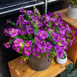 VDVST Artificial Flowers for Outdoors, 10 Bundles UV Resistant Artificial Outdoor Flowers, Not-Fading Silk Faux Flowers for Outdoor Planters for Home Garden Porch Decor, Fuchsia