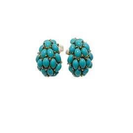 Kenneth Jay Lane Turquoise-Color Clip-On Button or Cabochon Hoop Earrings (Cabochon Hoop - Small)