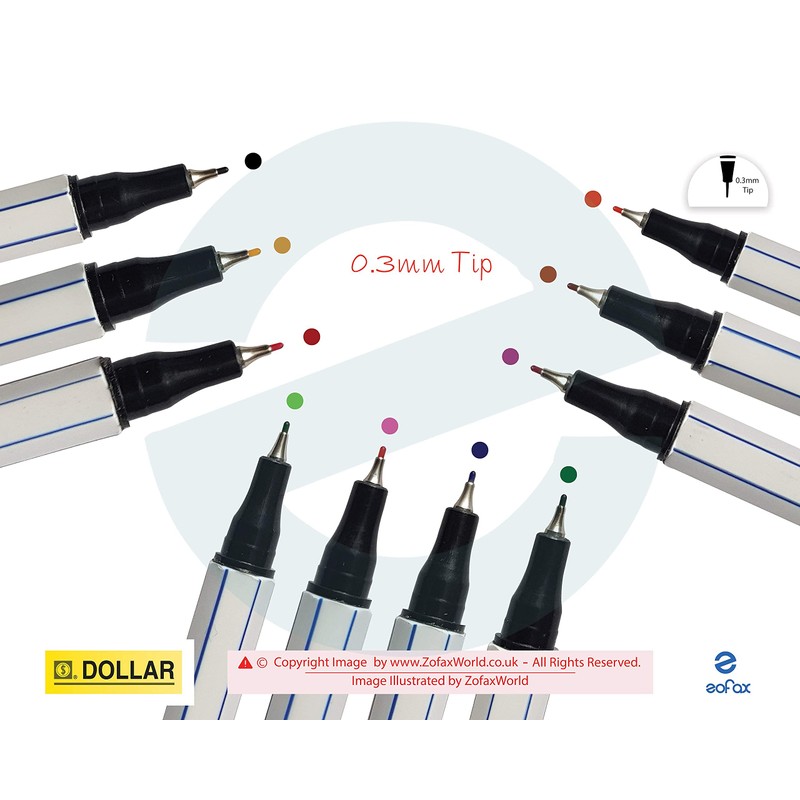 DOLLAR Pointer Stic 0.3mm Fineliner Pens - Wallet of 10
