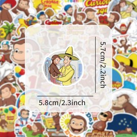 60 Pcs Curious Monkey Stickers Cartoon George Waterproof Stickers for Water Bottle Laptop for Birthday Party Choice Decorative Supplies Favors