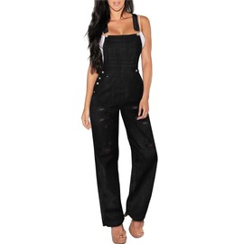Hybrid & Company Womens Casual Destructed Adjustable Denim Jumpsuit Stretch Overalls Jeans Pants PVJ156999X BLACK RIPP 3X