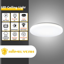 Hamilyeah 20 inch Ceiling Light Flush Mount 48W, Dimmable LED Ceiling Light Fixture, Simple Close to Ceiling Light 5CCT for Living Room, Dining Room, Bedroom, Hotel, Office