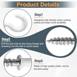 Jamiikury 50Pcs White Cup Hooks, 1/2 Inch Ceiling Hooks Metal Screw-in Hooks Vinyl Coated Screw Hooks Mini Hooks for Decorative Craft Hanging Things