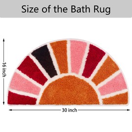 Boho Half Circle Bath Rug, Retro Sun Bathroom Rug Non Slip, Soft Absorbent Semi Round Bath Mat Washable Small Bohemian Rug for Bathroom, Bedroom, Entryway (30" L x 16" W)