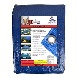 All Purpose Blue Poly Tarp, Waterproof Tarp w/Grommets Every 36", All Weather, Indoor & Outdoor Protective Cover for Camping, Tent, Boat, RV, Car, Canopy, Roof Leak (12' x 30' (1pc))