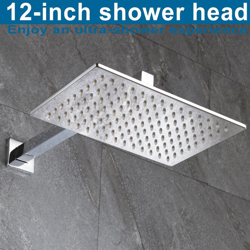 Shower Faucet Set Chrome Rainfall 12“ Rectangle Stainless Steel Shower