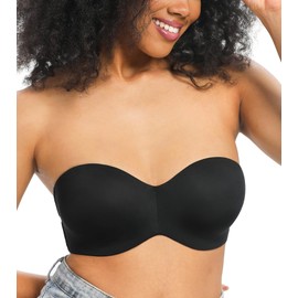 HACI Women's Strapless Bra Non Padded Underwire Minimizer Support Bras(Black，32DDD