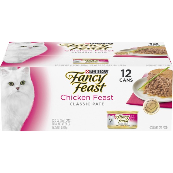 Purina Fancy Feast Grain Free Pate Wet Cat Food, Chicken Feast - (2 Packs of 12) 3 oz. Cans