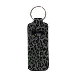 FKELYI Black Leopard Wild Animal Cheetah Skin Print Chapstick Holder Keychain Lipstick Sleeve Pouch Lip Balm Portable Pocket Lip Gloss Tube Holder Clip-on Chapsticks Travel Accessories