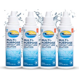 Cruelty-Free Multipurpose Contact Solution Travel Size - Mild Cleaner & Conditioner for Eye Contact Lens Care by Clear Conscience, 3 Fl oz (4 Pack)