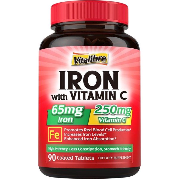 Iron Supplement 65mg with Vitamin C, Stomach Friendly Carbonyl Iron,
