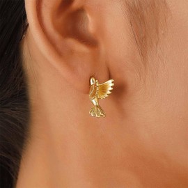 Cimenexe Bohemian Bird Stud Earrings Gold Hummingbird Earrings Small Metal Dove of Peace Earrings Minimalist Bird Dove Earrings Jewellery for Women, Zinc, No Gemstone
