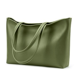 KALIDI Tote Bag Zipper Shoulder Bag Faux Leather Purses for Women Casual Handbag Work Dating College, Green