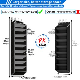 zebricolo,Heavy-Duty, Over The Door Shoe Organizer, Extra Large 10 Tiers, Over Door Shoe Organizer, Coated Hooks Grip Firmly Without Scratching Paint,75LB, Door Shoe Rack,Grey