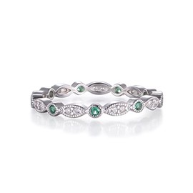 Ladies 925 Sterling Silver Brilliant Cut Emerald & White Sapphire Eternity Ring J to U (L)