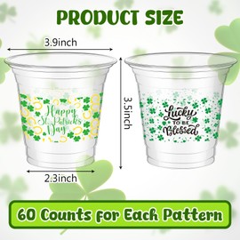 Tioncy 120 Pcs 12oz St. Patrick's Day Cups Disposable Shamrock Cup Clear Plastic Cups St. Patrick's Day Party Favors Green Lucky Cup for Cold Drink Beer Ice Cream Beverage Snacks