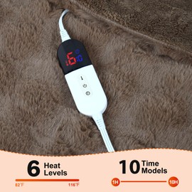 AEPINBH Electric Blanket, Soft Faux Rabbit Fur Bubble Heated Blanket with Dual Control 6 Heating Levels & 10 Hours Auto-Off, Machine Washable, Fast Heating, 84 * 90 Inch, Brown