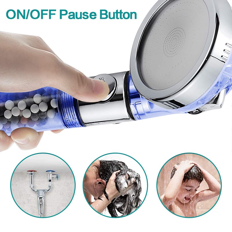 MIAOHUI Blue Zenbody Shower Head with Filter Beads, 3 Modes