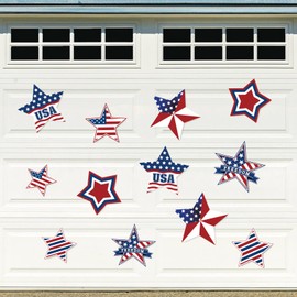 Whaline Patriotic Garage Decoration Magnet Stickers Star Shaped Magnet Decals July 4th Garage Door Decals for Independence Day Party Supplies Home Decoration, 12Pcs