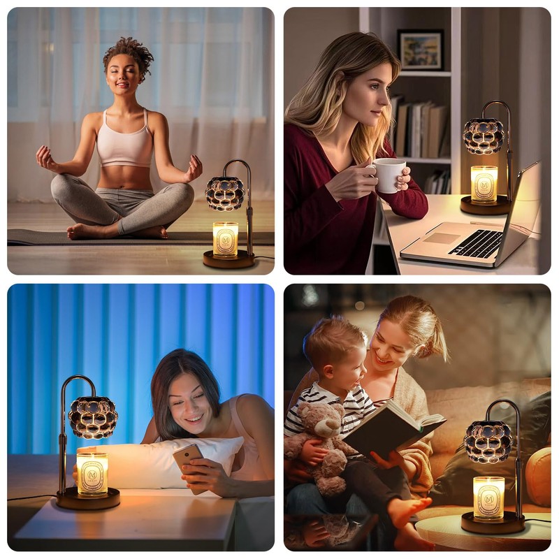 Black Candle Warmer Lamp with Timer - Adjustable Height Candle