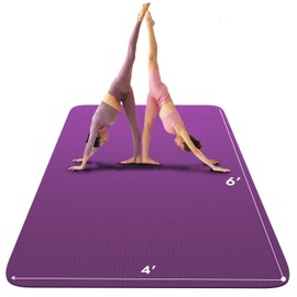FrenzyBird Large Yoga Mat 6 'x 4' non-slip Fitness mat, Yoga mat, Extra Wide Exercise mat Large Exercise mat Large family Pilates mat, non-slip, thick, TPE exercise mat for gym and floor workouts (Purple-8mm)