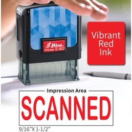 Shiny Scanned Stamp Self Inking Rubber Stamp, 1/2" by 1-1/2" Impression Area, Red Ink, Refillable