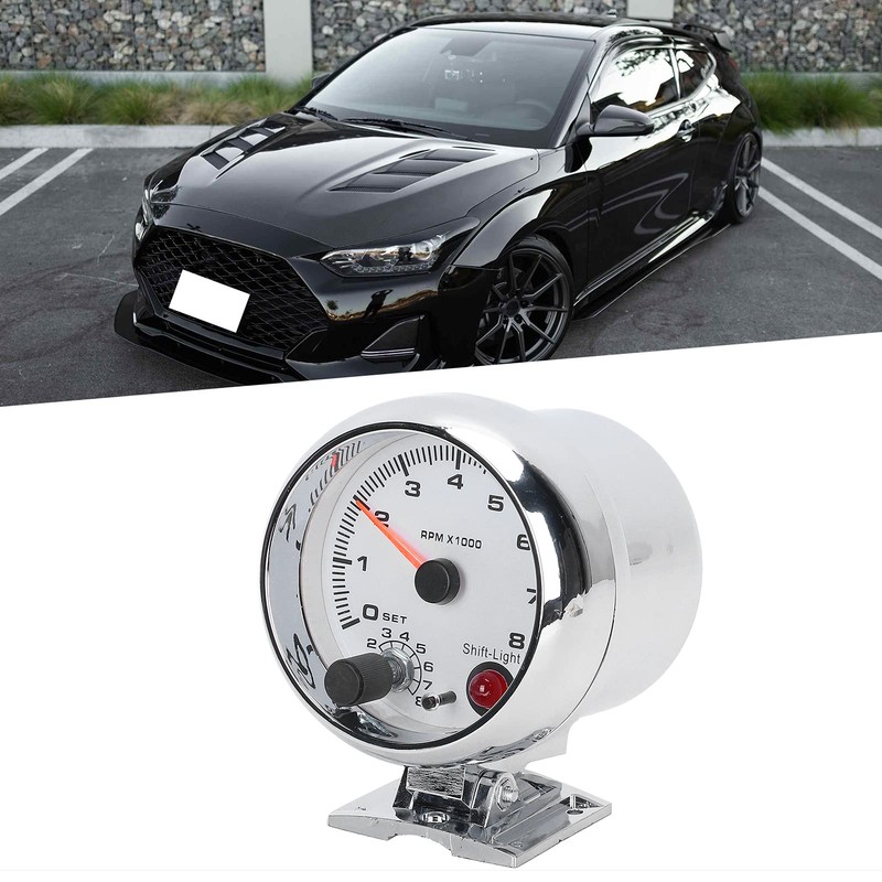 Tbest Tachometer 4 Cylinder Chrome White Switch Light 3.75" 0-8000RPM