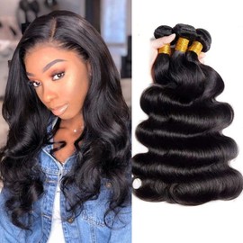 Huarisi 10A Body Wave Human Hair Bundles 10 12 14 Inch Unprocessed Brazilian Hair Body Wave 3 Bundles Real Hair Weaves Extensions Double Weft Natural Colour Sew in Weaving